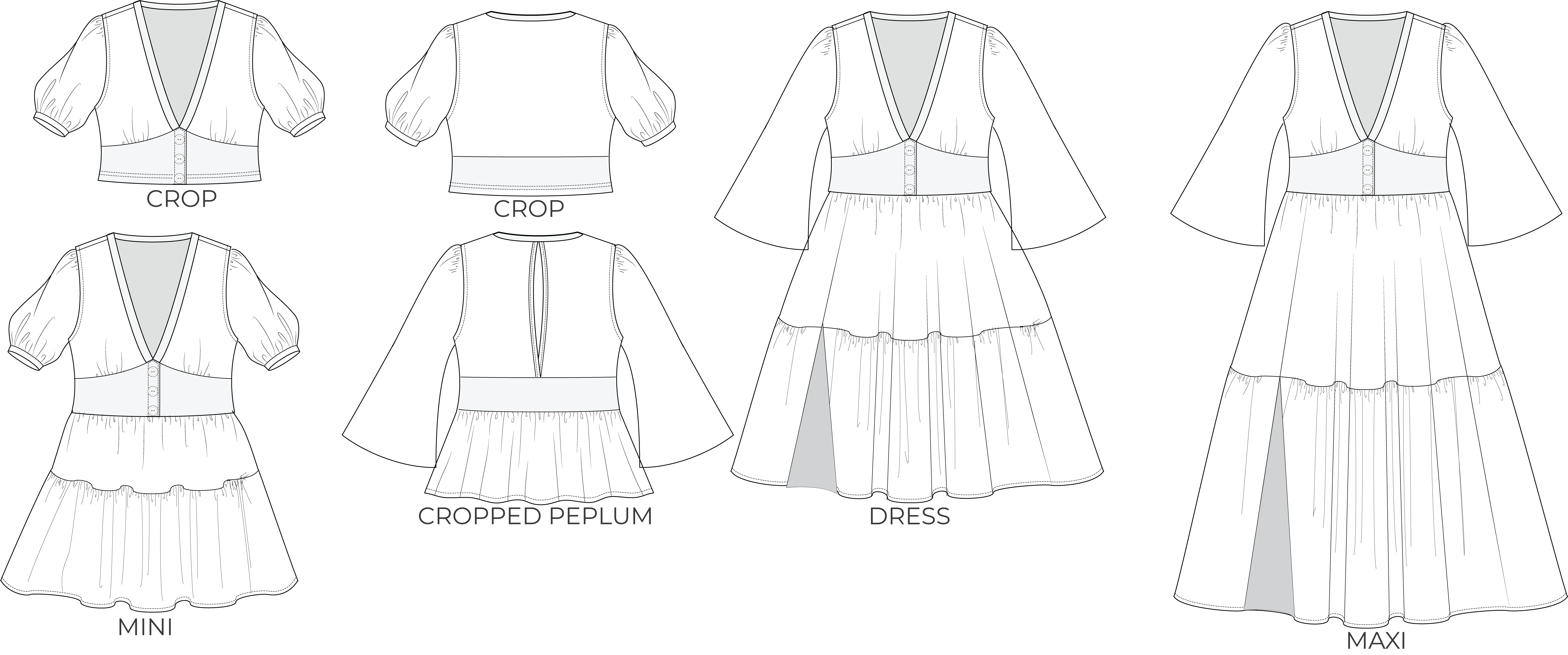 Blossom V Neck Crop Top Dress and Maxi PDF Digital Sewing Pattern | Boo and Lu Patterns